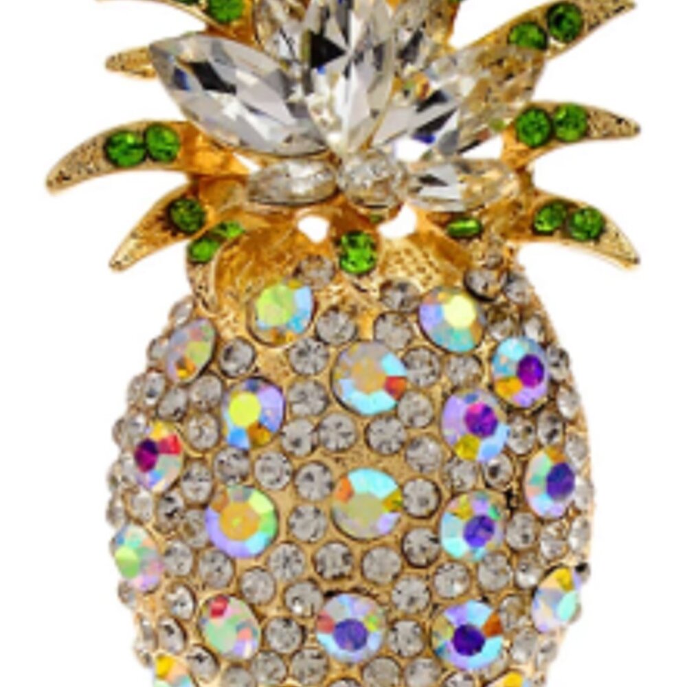 Stunning Aurora Borealis Crystal Pineapple Fruit Brooch Pin